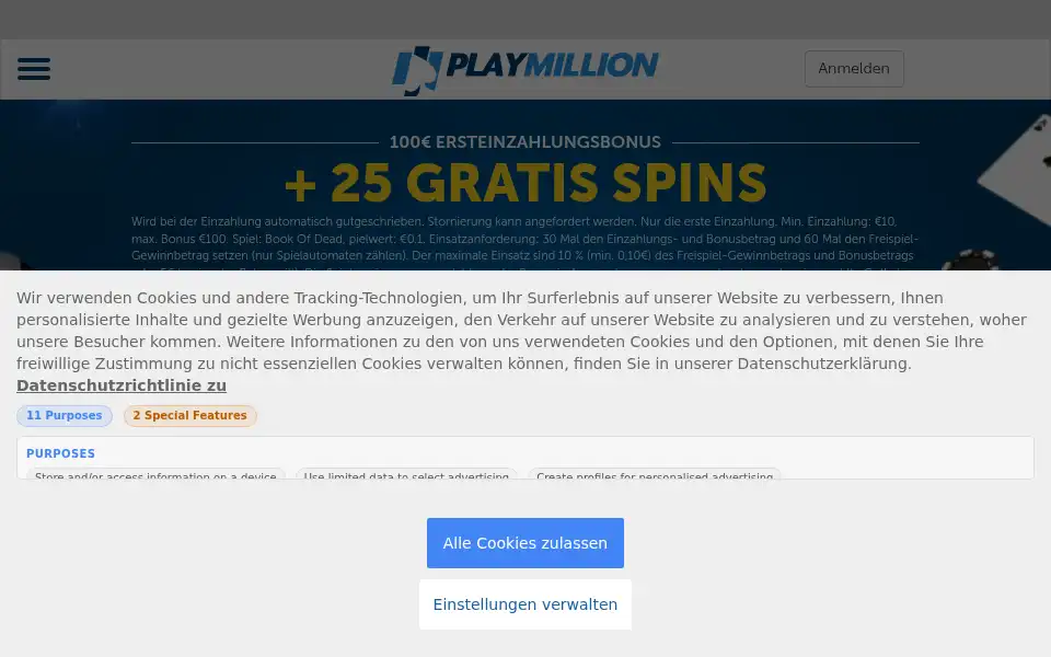 Screenshot of playmillion.com