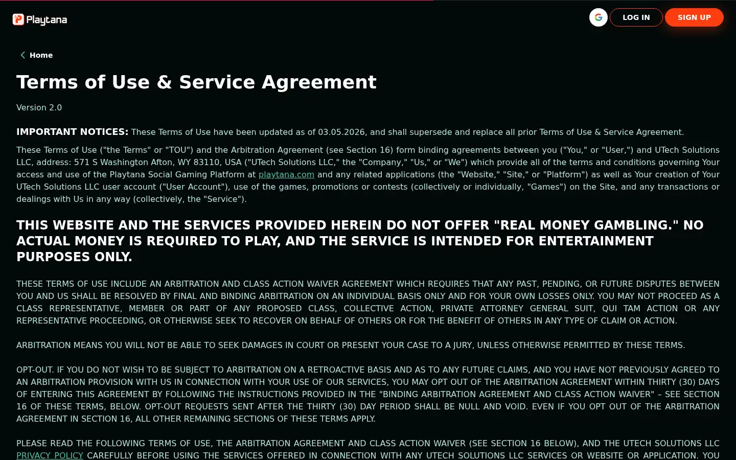 Screenshot of playtana.com