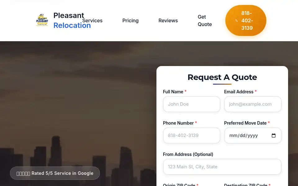 Screenshot of pleasantrelocation.com