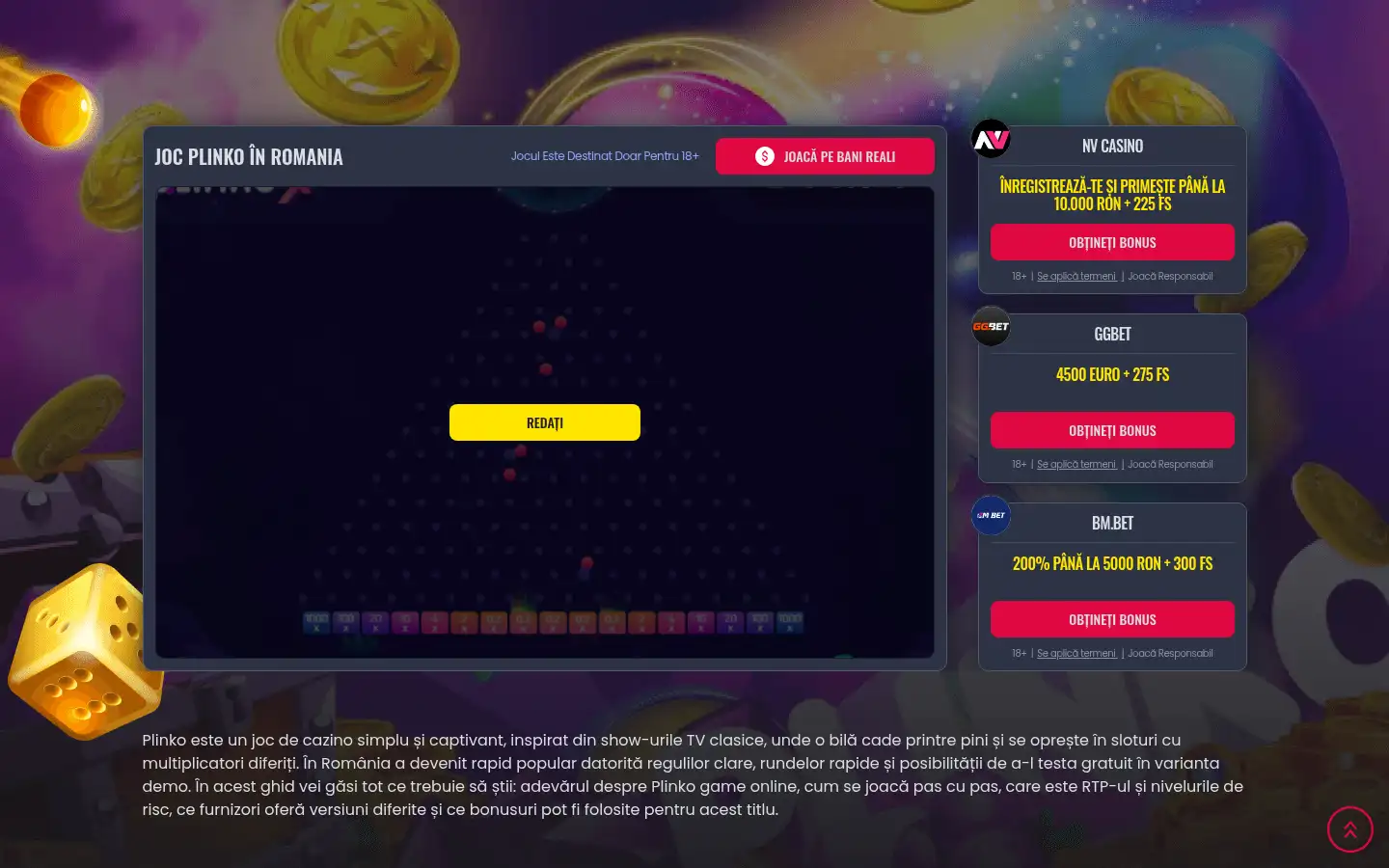 Screenshot of plinko.ro