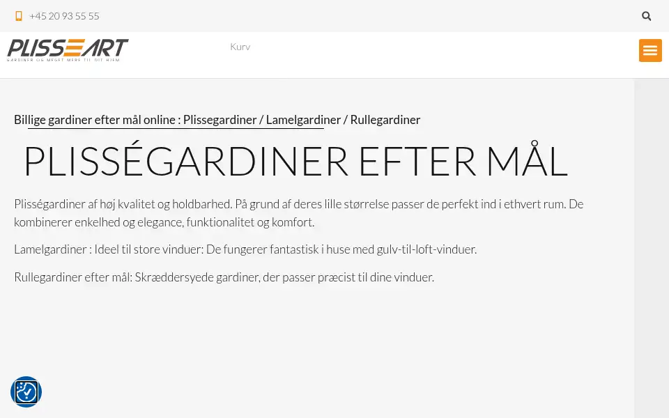Screenshot of plisseart.dk