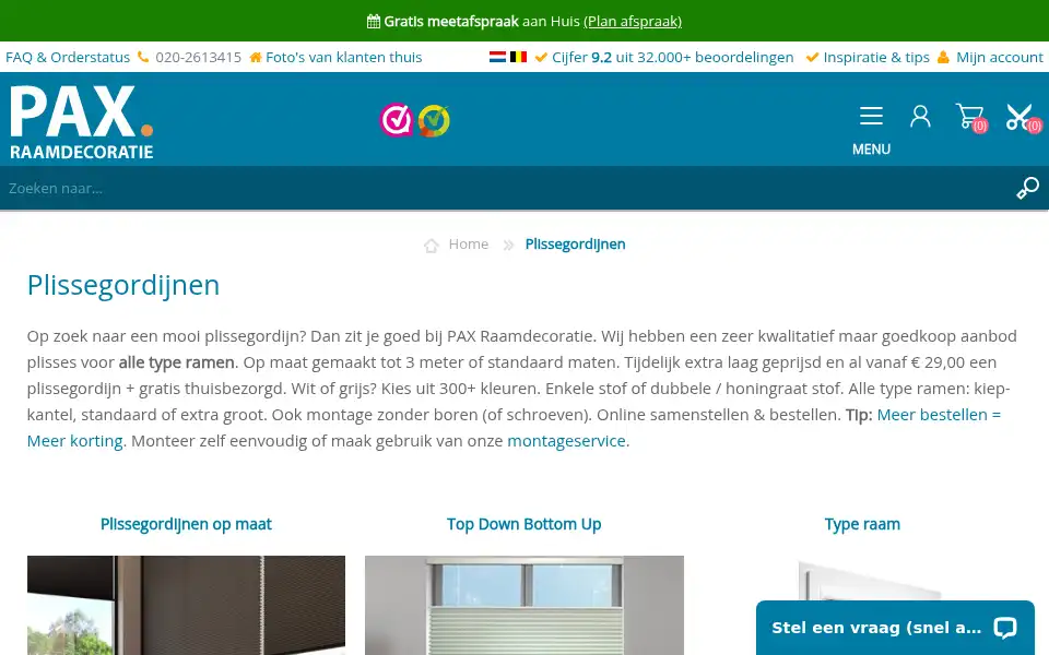 Screenshot of plissegordijnenexpert.nl