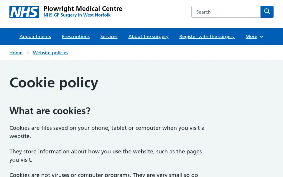 Screenshot of plowrightmedicalcentre.co.uk
