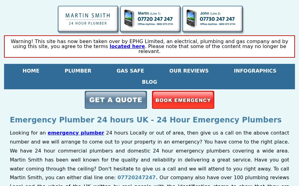 Screenshot of plumber24hours.co.uk