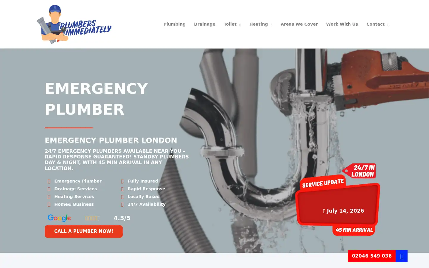 Screenshot of plumbingimmediately.co.uk
