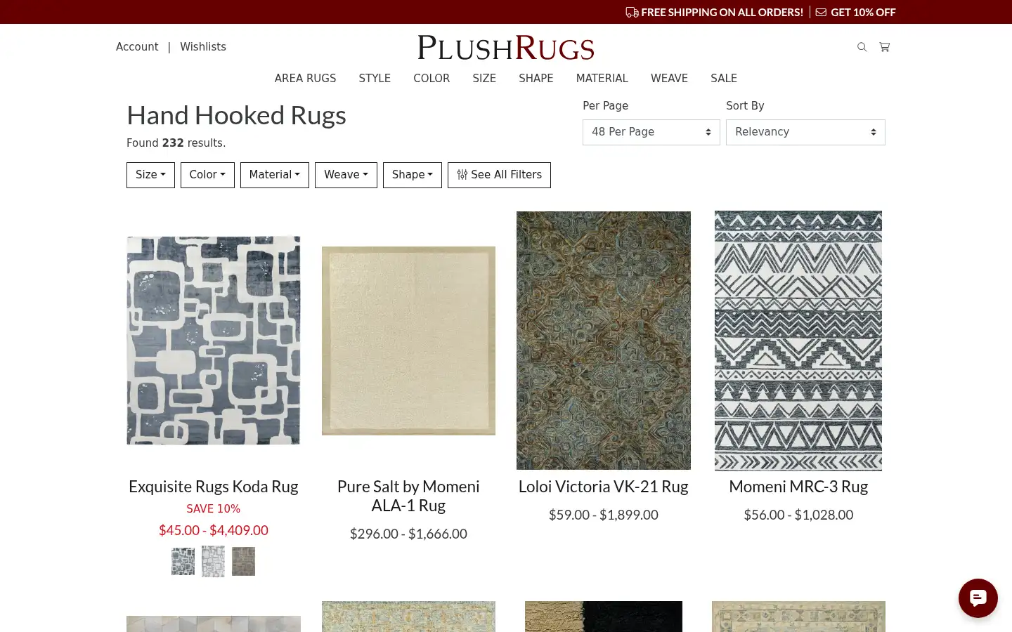 Screenshot of plushrugs.com