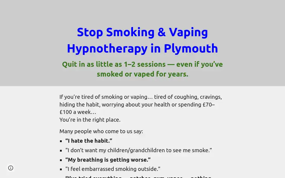 Screenshot of plymhypnos.co.uk
