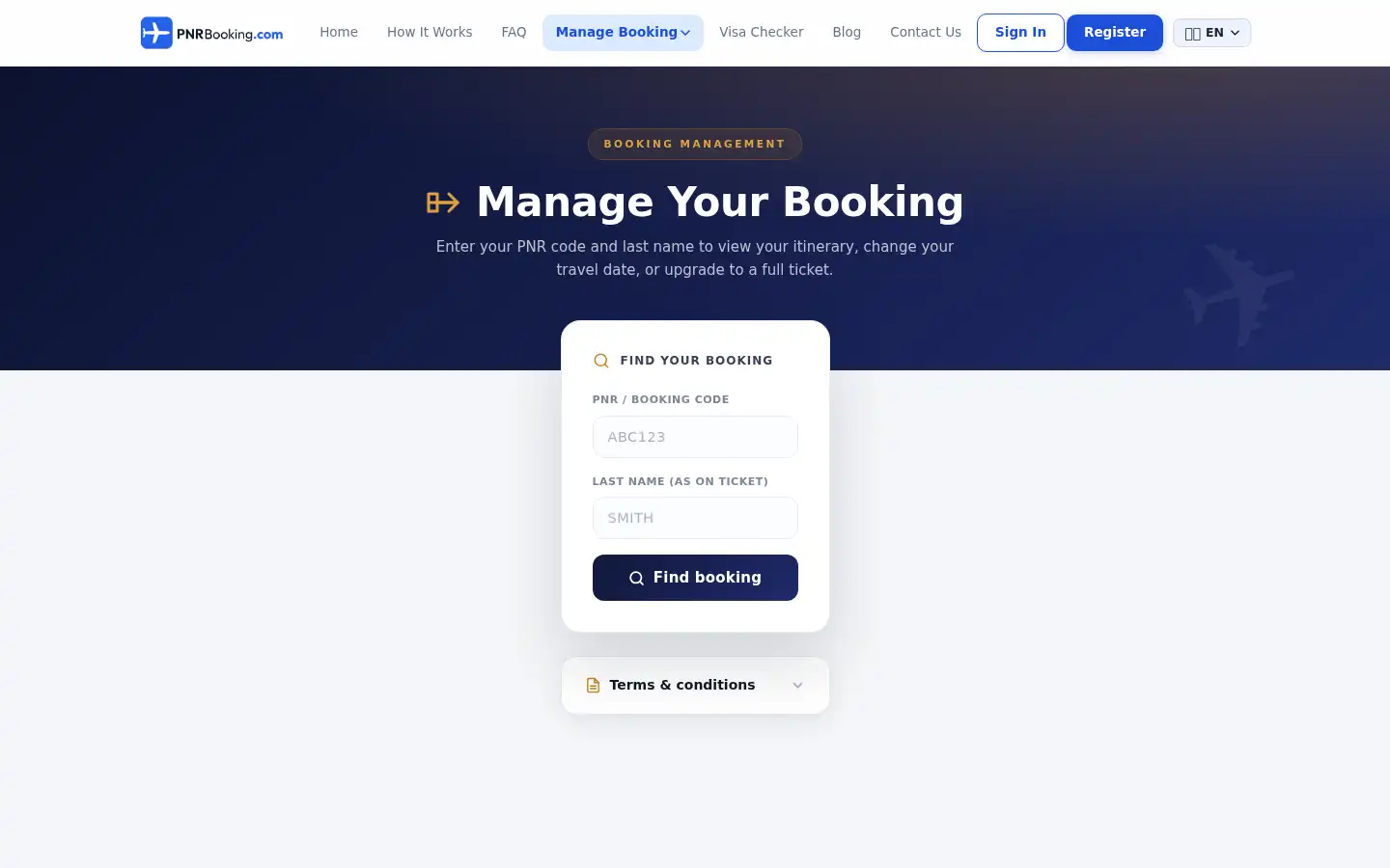 Screenshot of pnrbooking.com