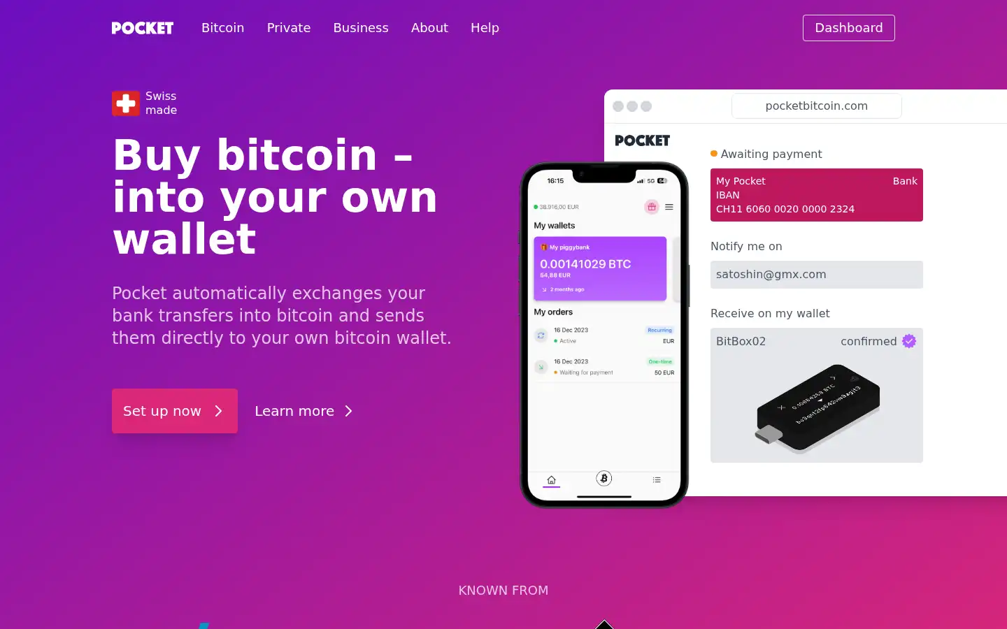 Screenshot of pocketbitcoin.com