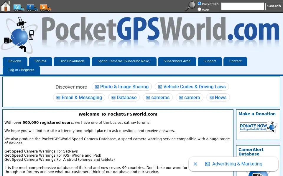 Screenshot of pocketgpsworld.com