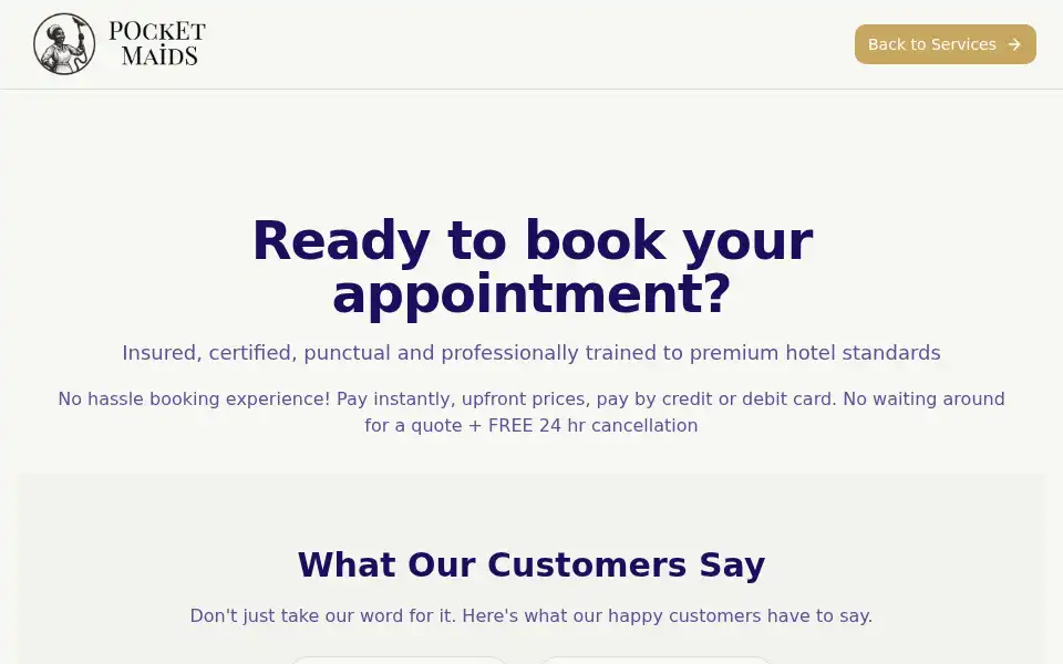 Screenshot of pocketmaids.co.uk