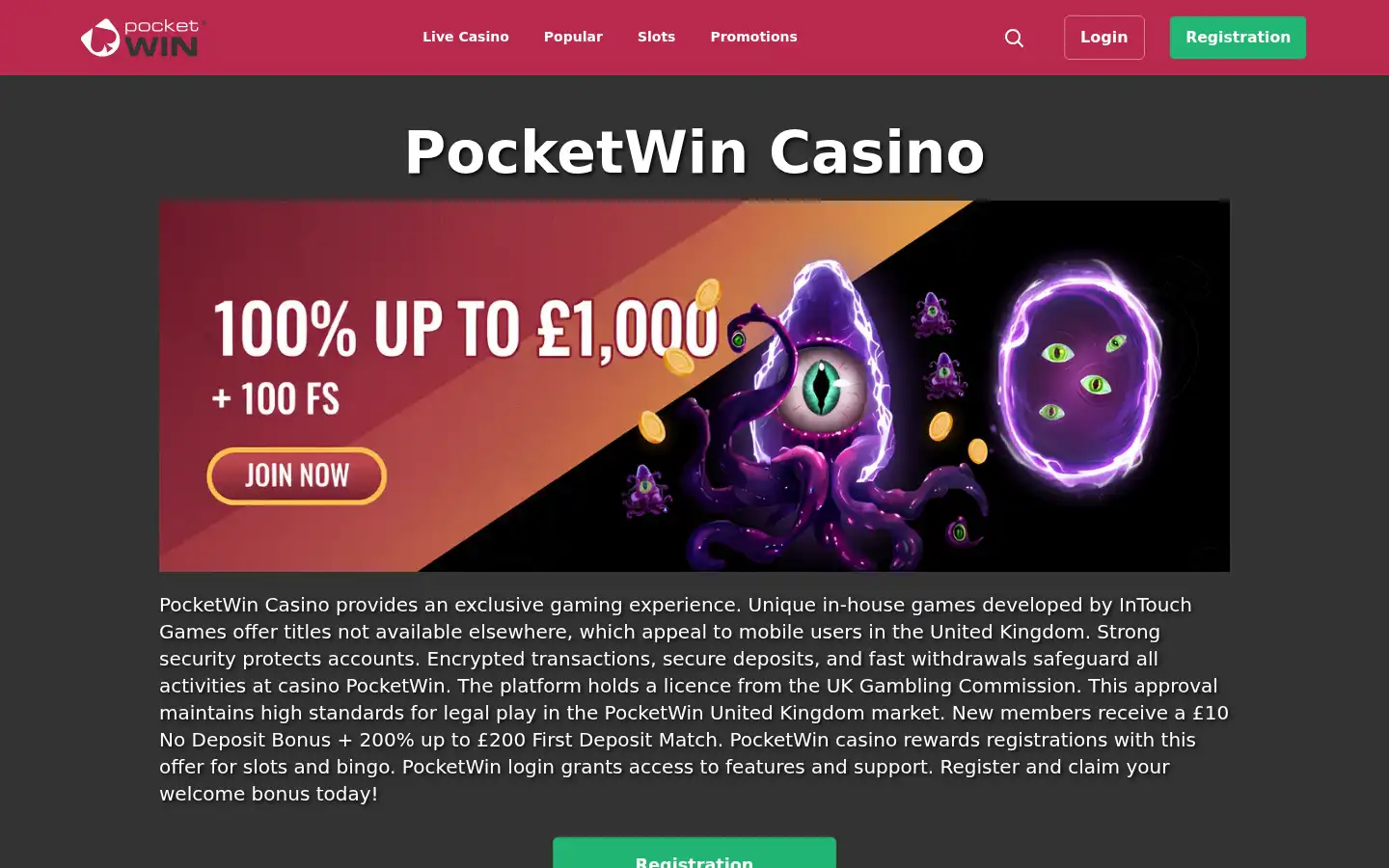 Screenshot of pocketwin.org