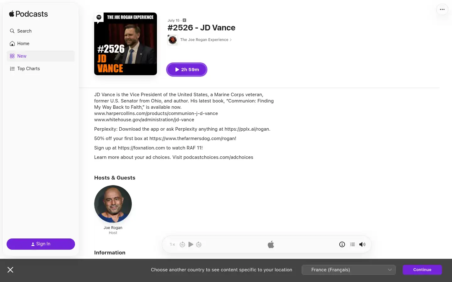 Screenshot of podcasts.apple.com