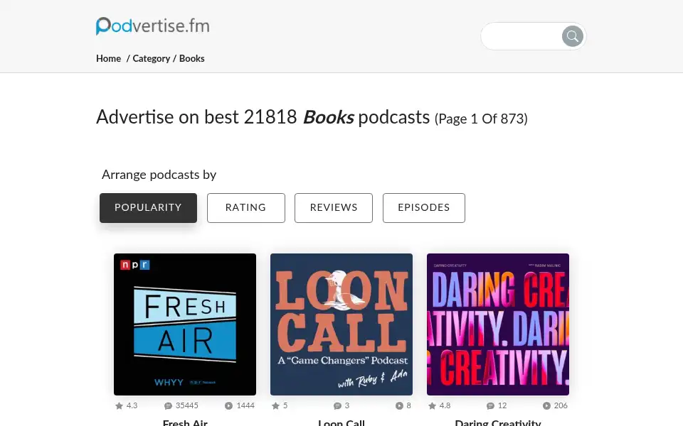 Screenshot of podvertise.fm