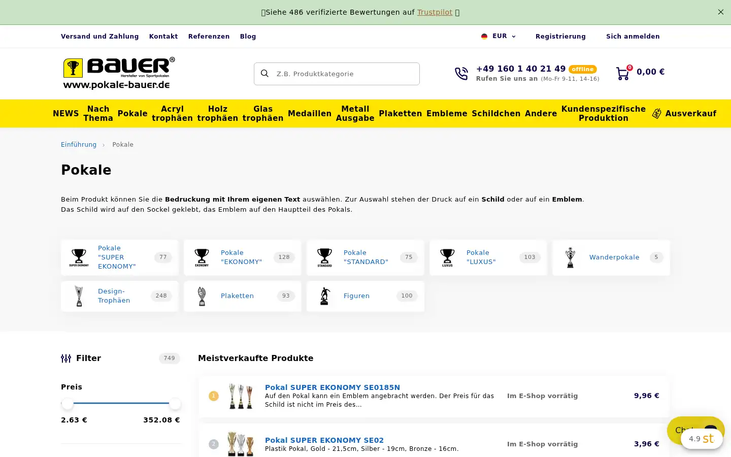Screenshot of pokale-bauer.de