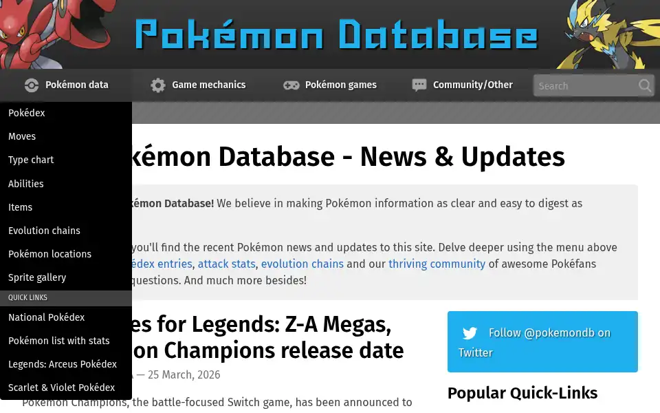Screenshot of pokemondb.net