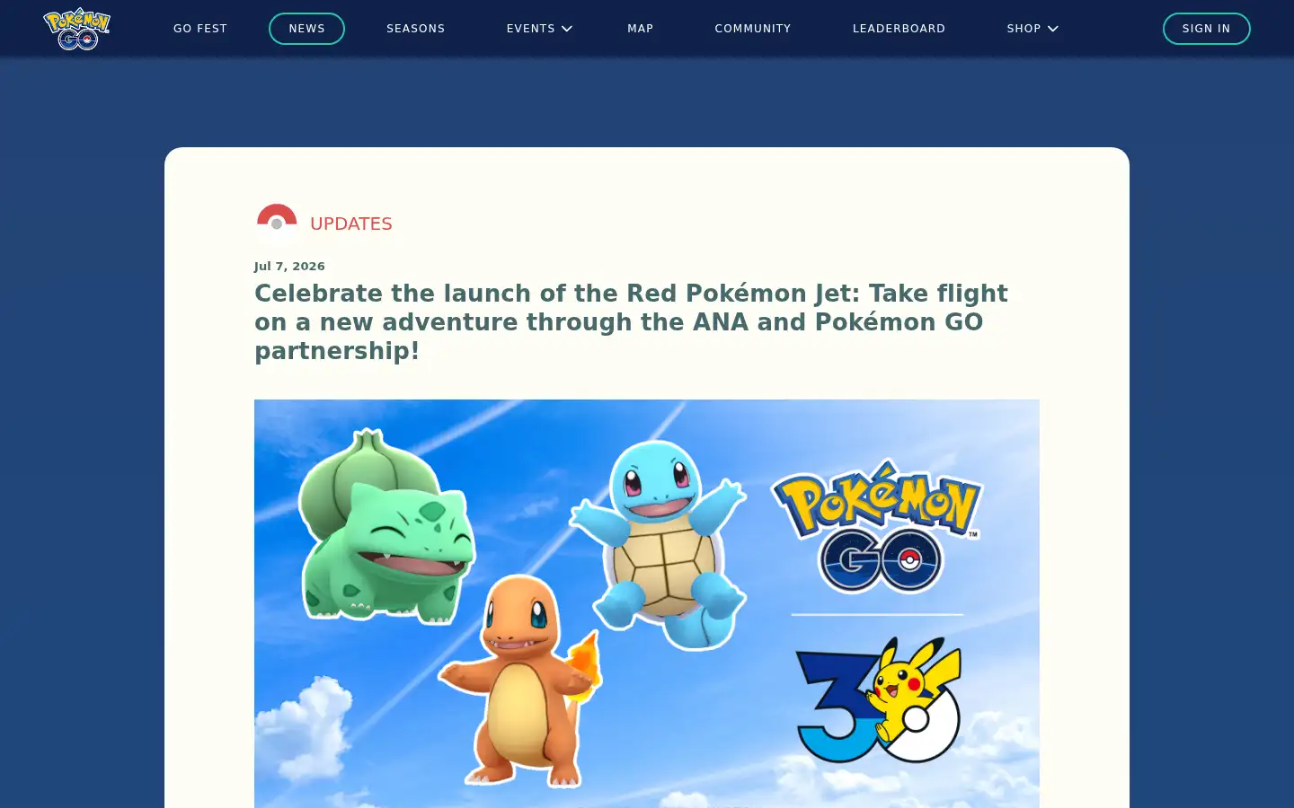 Screenshot of pokemongo.com