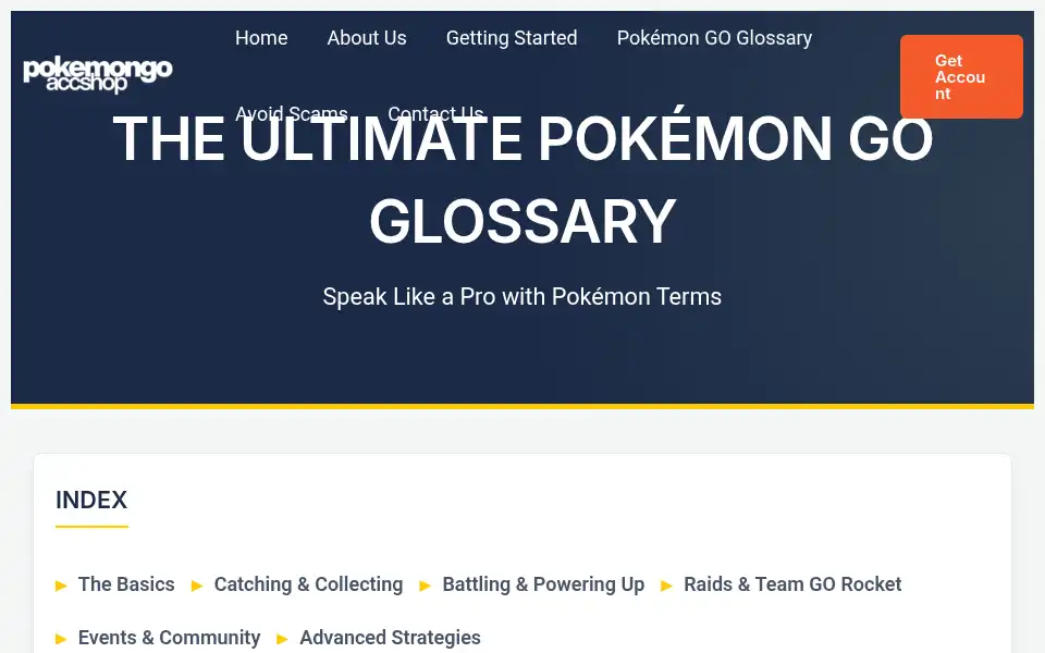 Screenshot of pokemongoaccshop.com