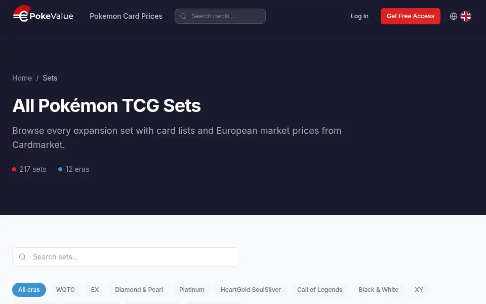 Screenshot of pokevalue.eu