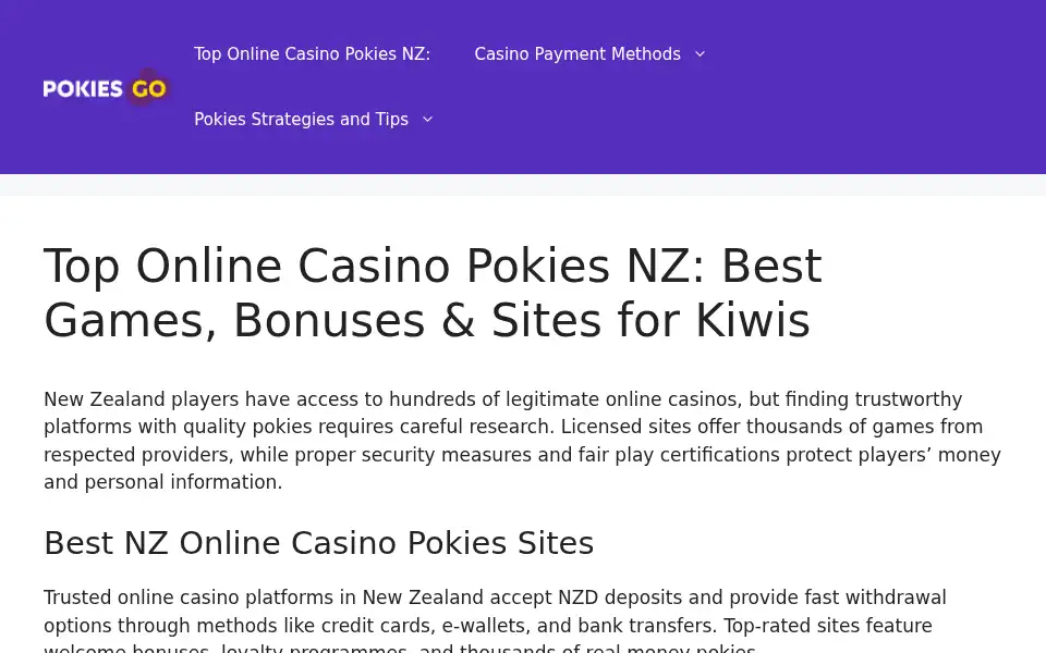 Screenshot of pokiesgo.co.nz
