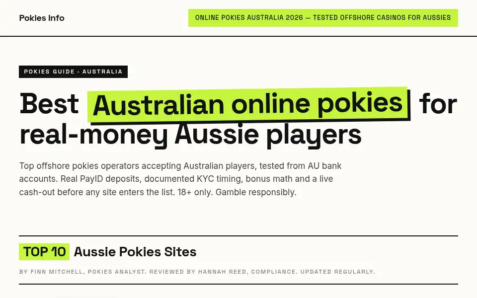 Screenshot of pokiesinfo.com