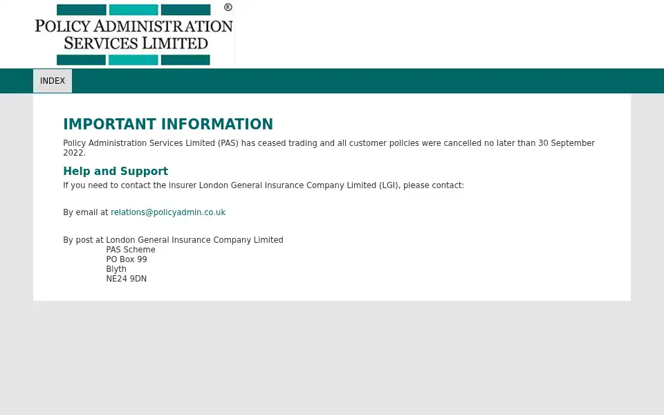 Screenshot of policyadmin.co.uk