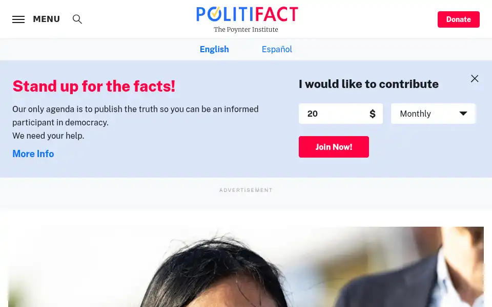 Screenshot of politifact.com