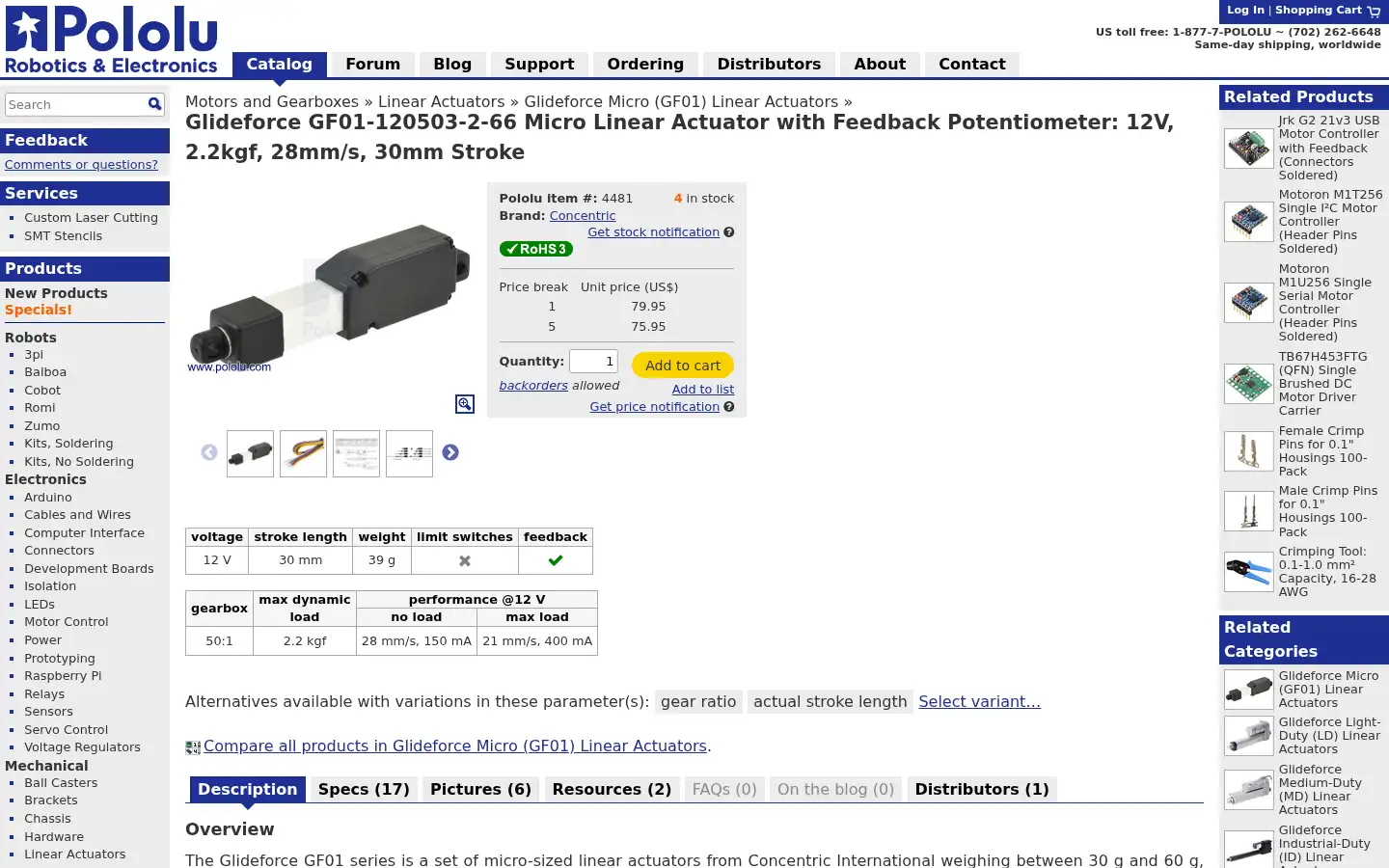 Screenshot of pololu.com