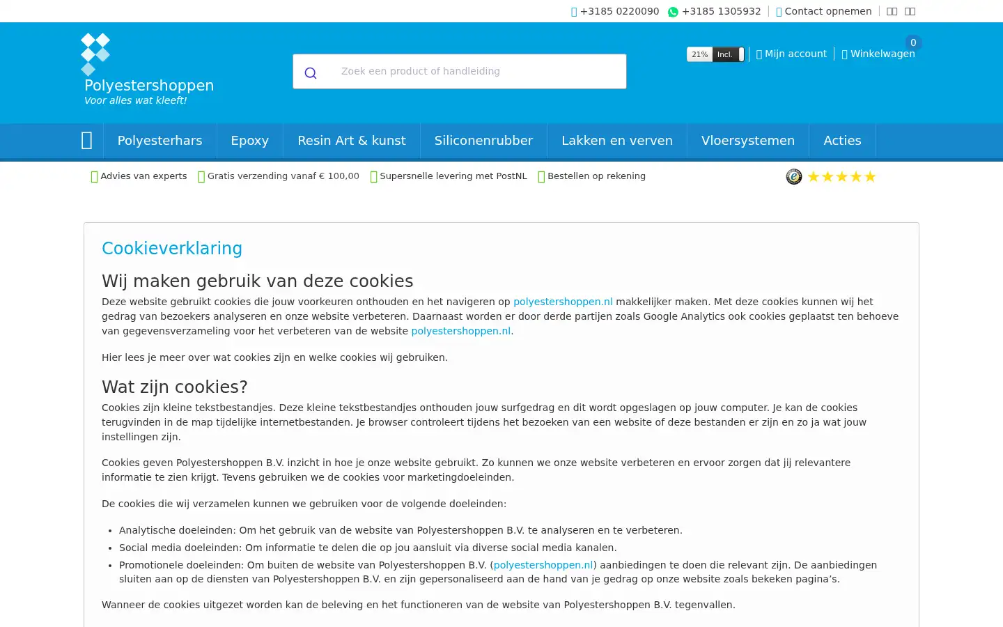 Screenshot of polyestershoppen.nl