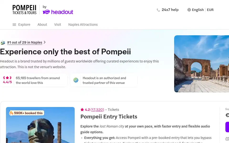 Screenshot of pompeii-tickets.com