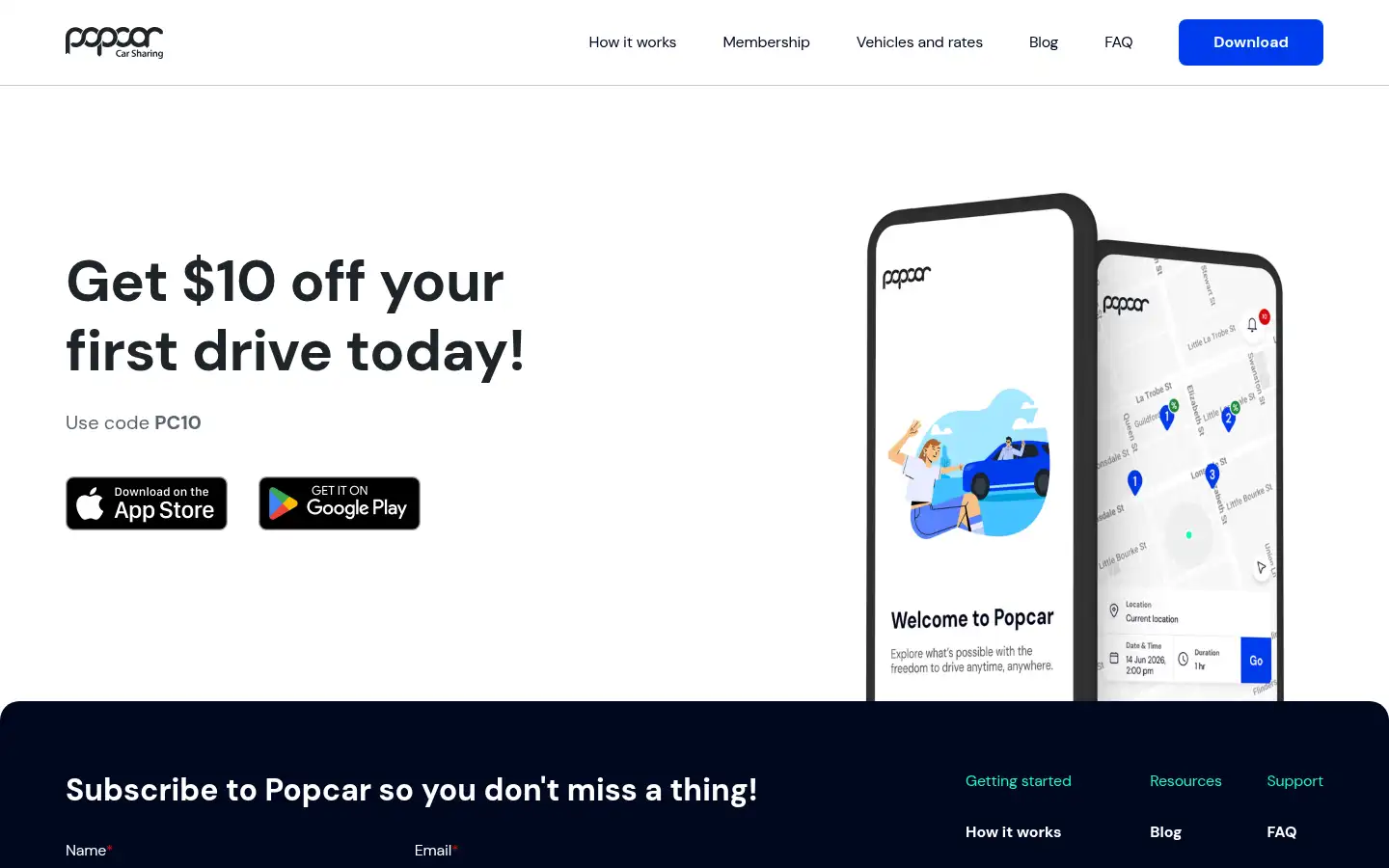 Screenshot of popcar.com.au