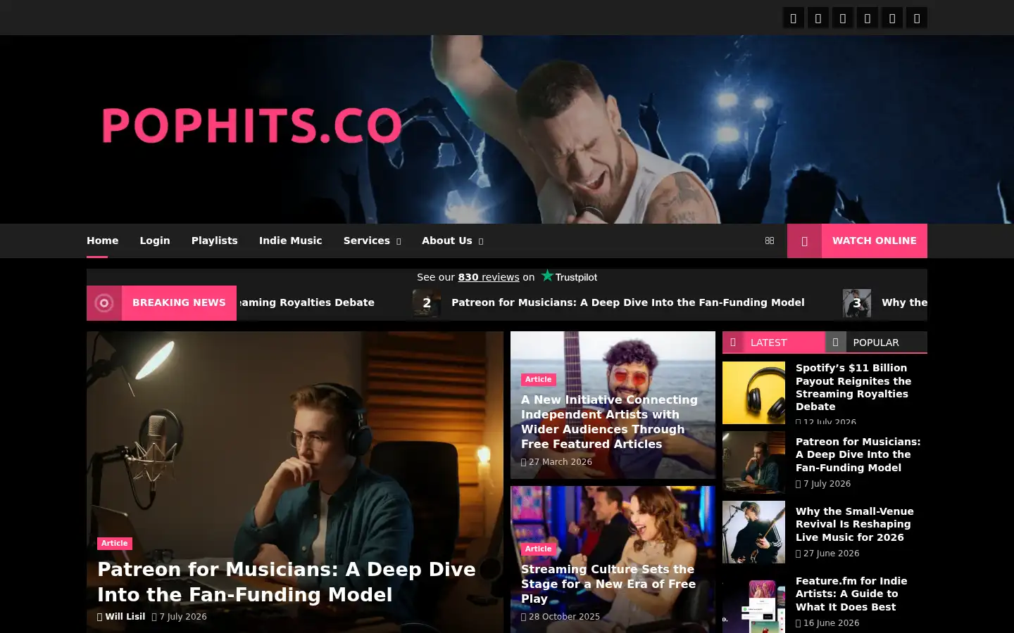 Screenshot of pophits.co