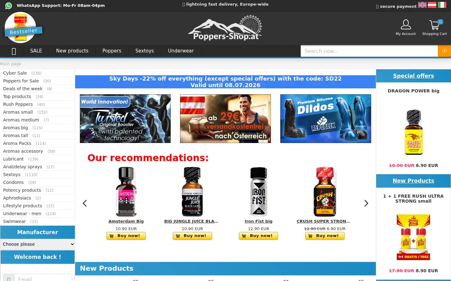 Screenshot of poppers-shop.at