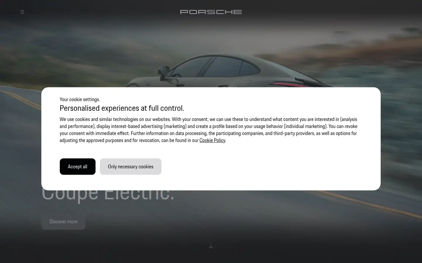 Screenshot of porsche.co.uk
