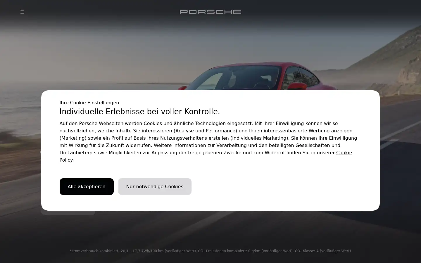 Screenshot of porsche.com