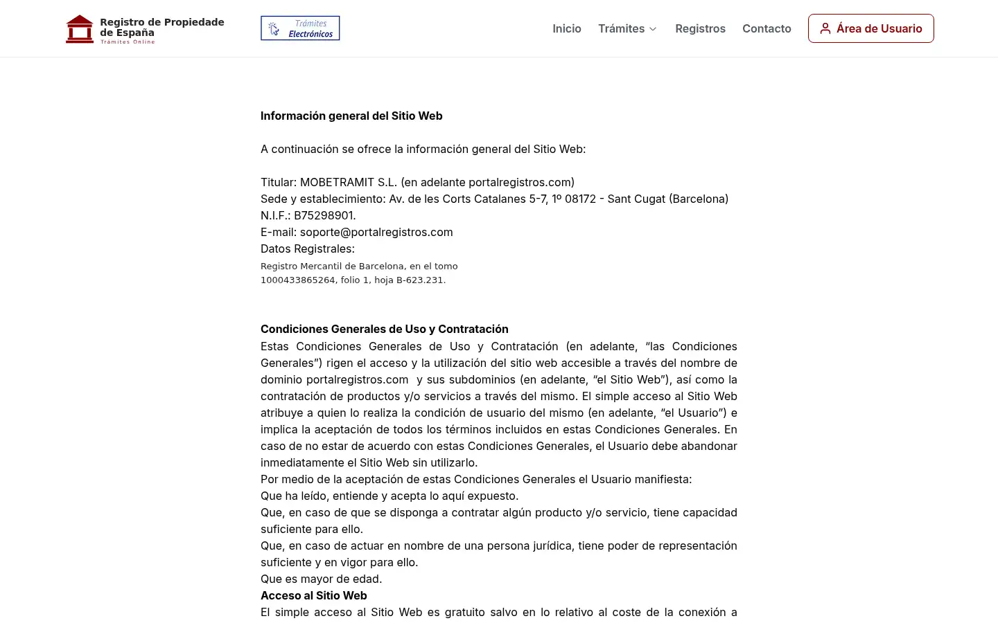 Screenshot of portalregistros.com