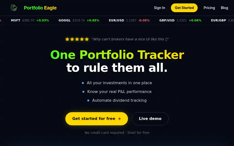 Screenshot of portfolioeagle.com