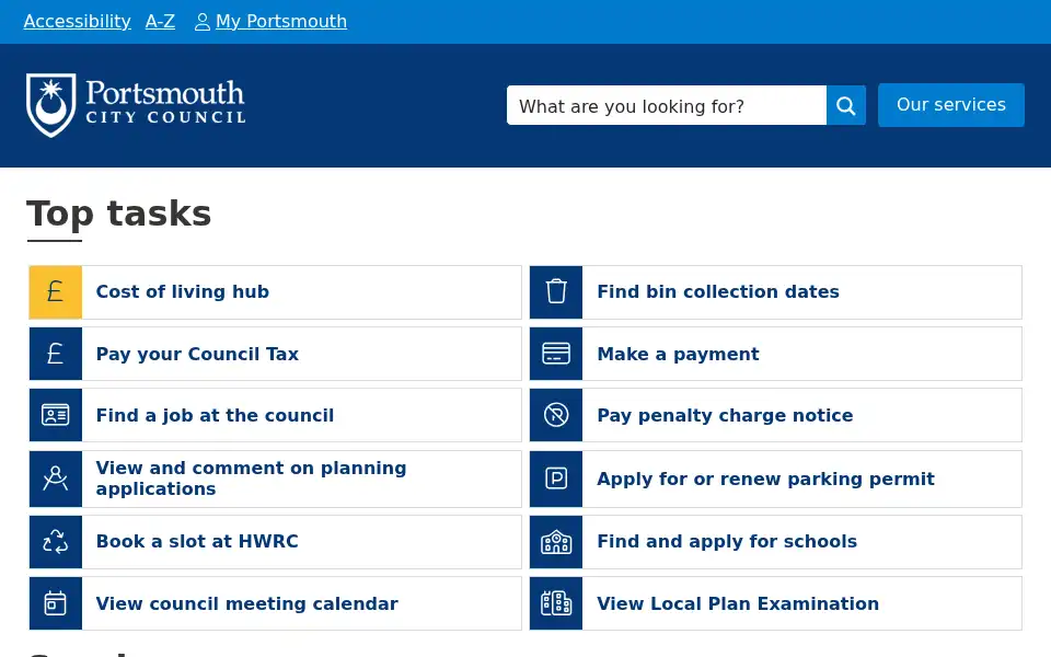 Screenshot of portsmouth.gov.uk