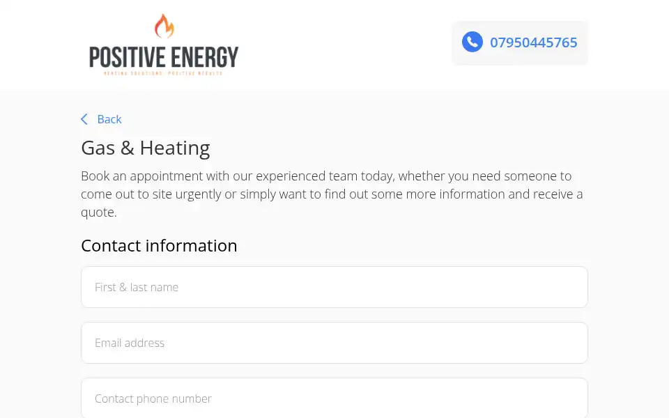 Screenshot of positiveenergyheating.co.uk