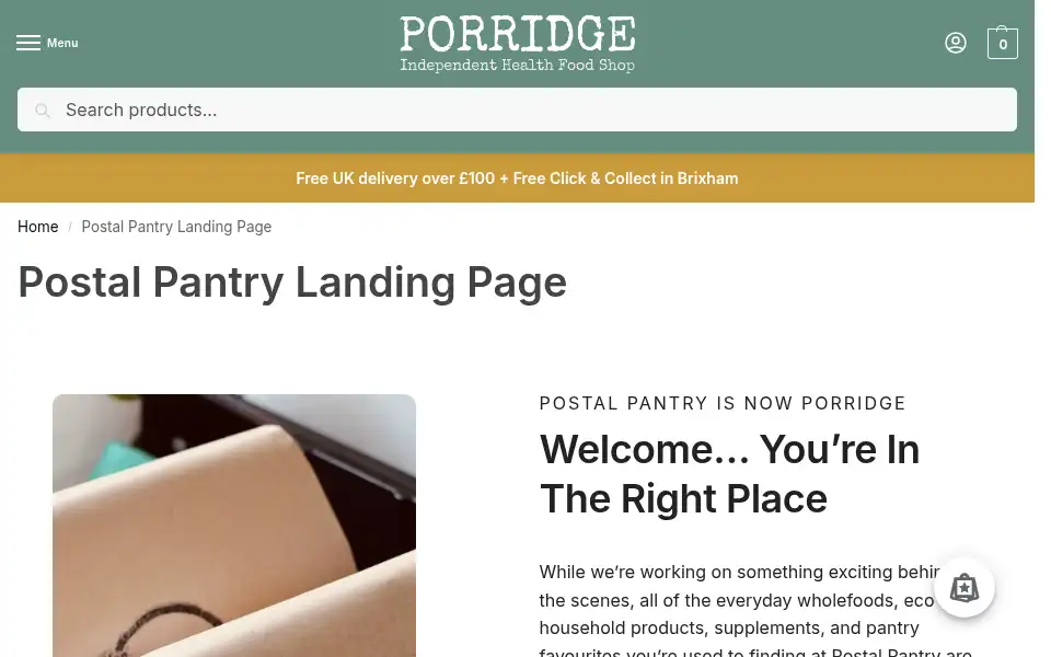 Screenshot of postalpantry.co.uk