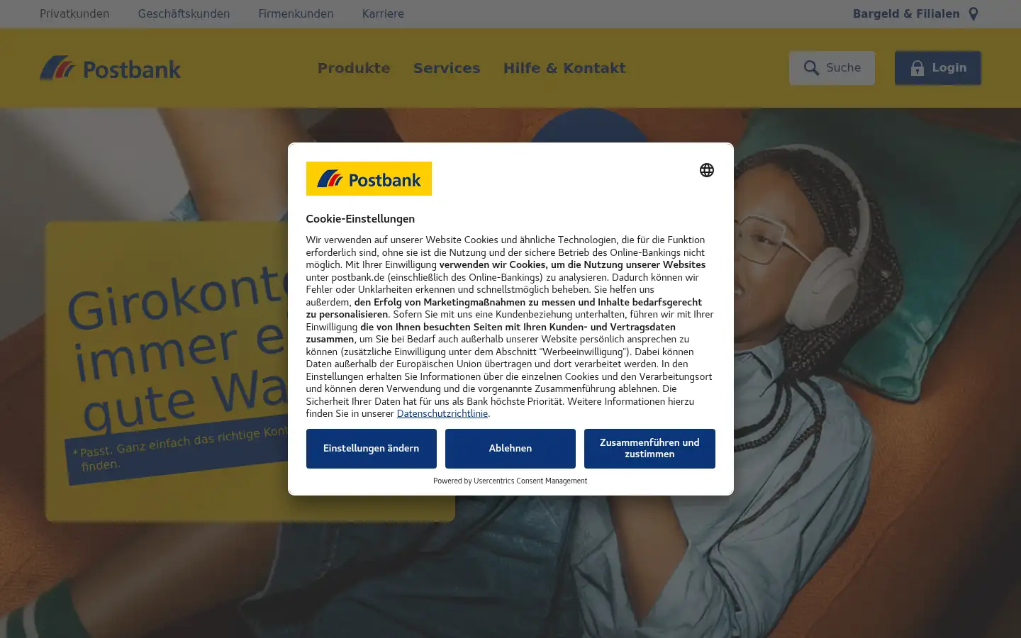 Screenshot of postbank.de