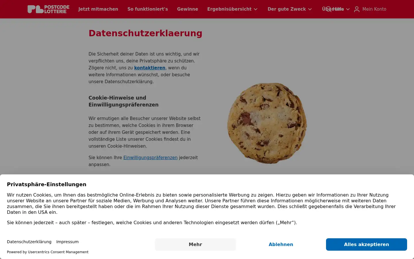 Screenshot of postcode-lotterie.de
