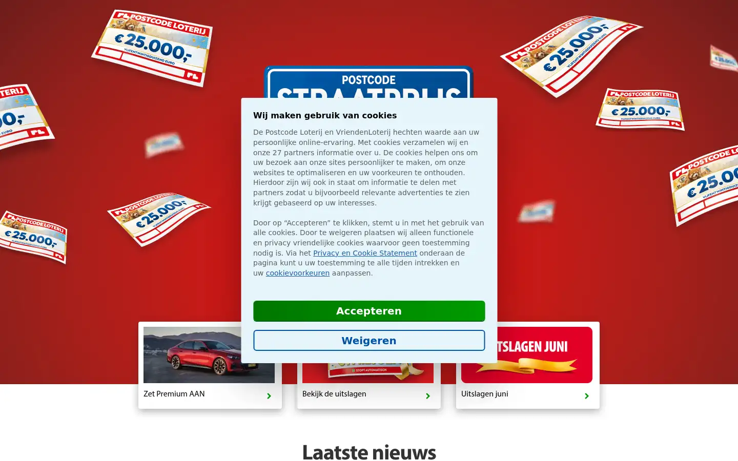 Screenshot of postcodeloterij.nl