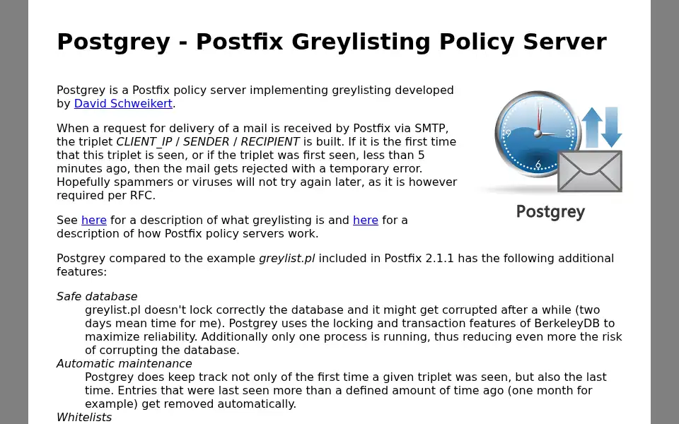 Screenshot of postgrey.schweikert.ch