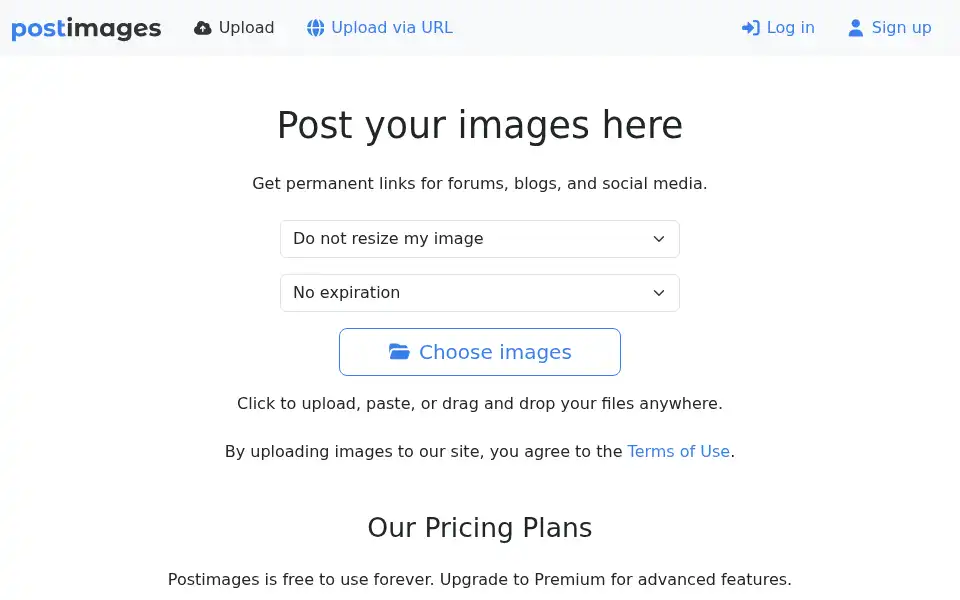 Screenshot of postimages.org