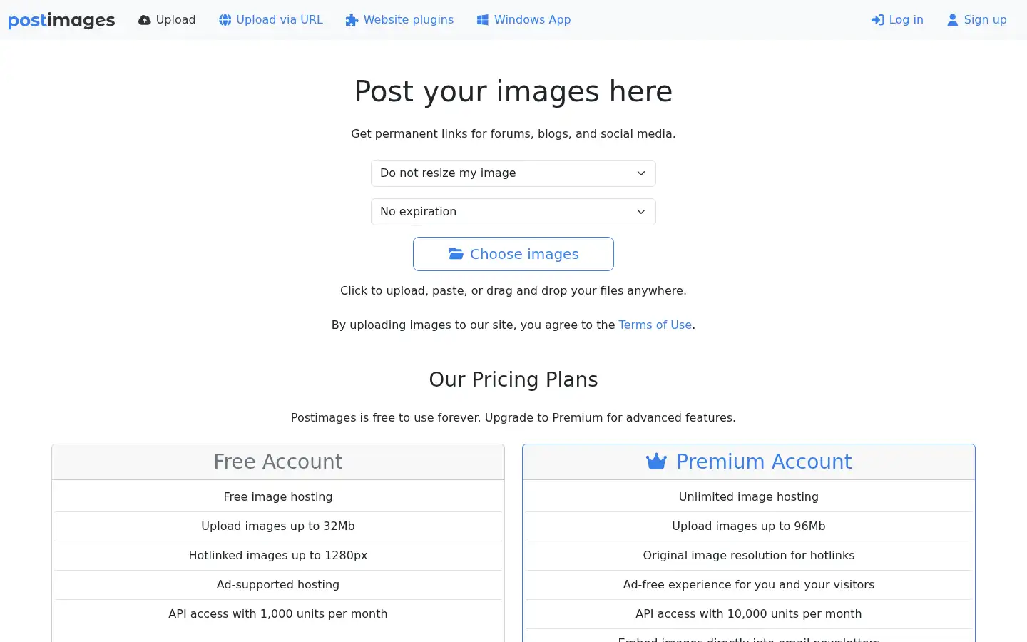 Screenshot of postimg.cc