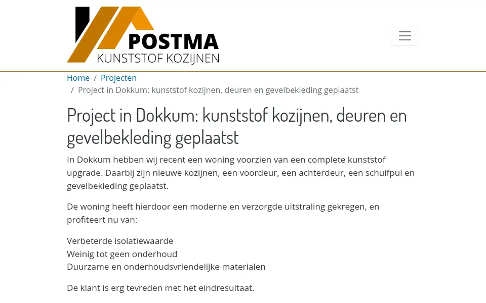 Screenshot of postmakunststofkozijnen.nl