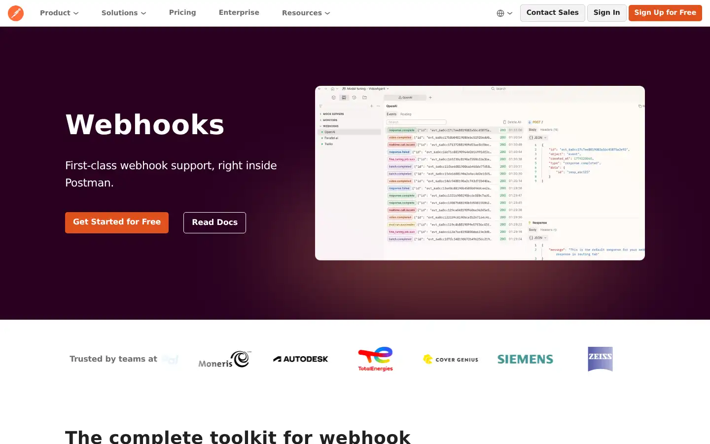 Screenshot of postman.com