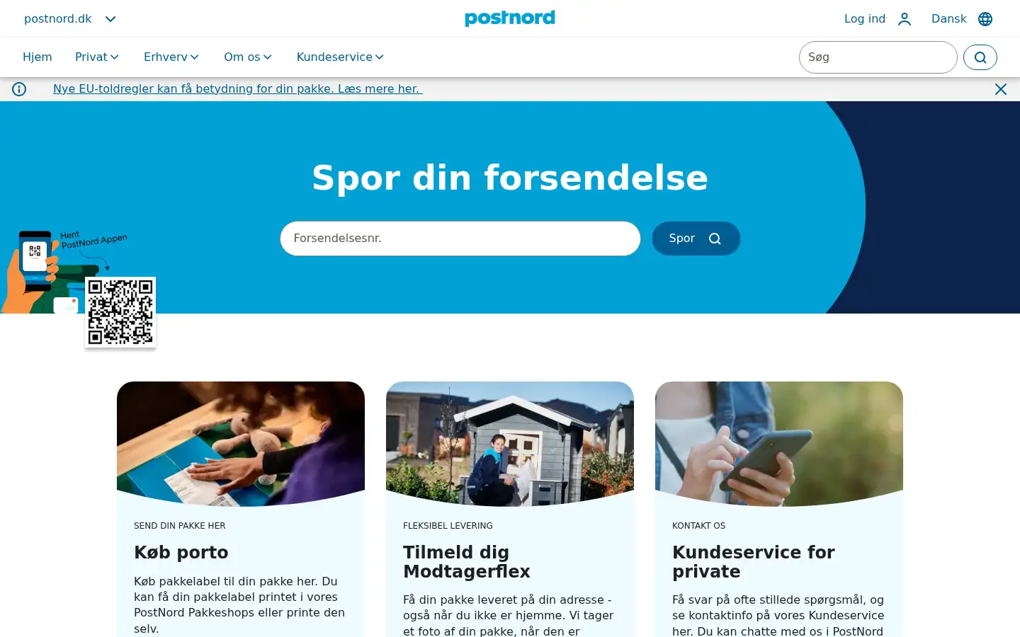 Screenshot of postnord.dk