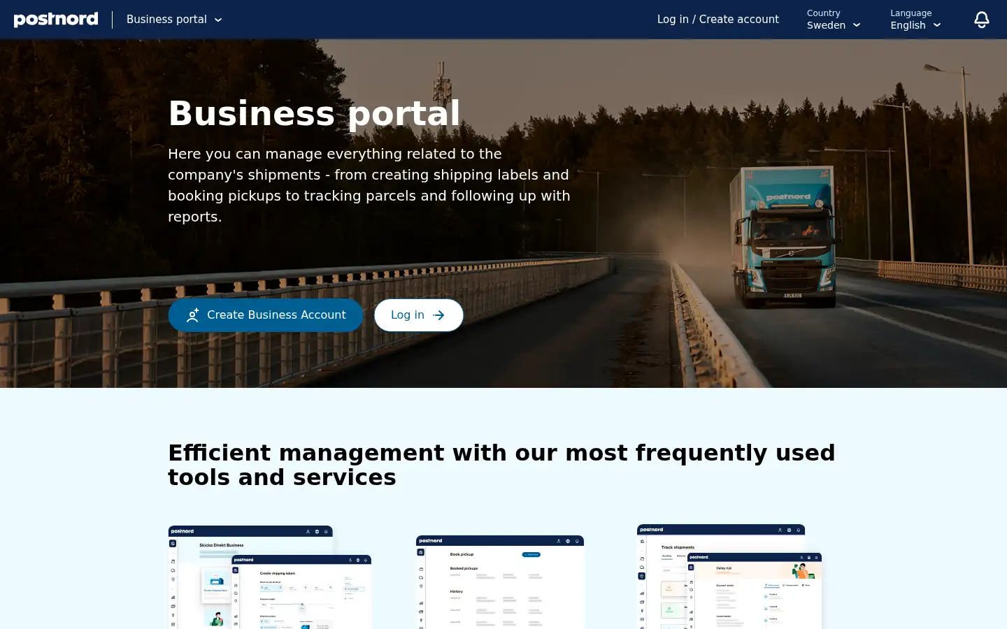 Screenshot of postnord.fi